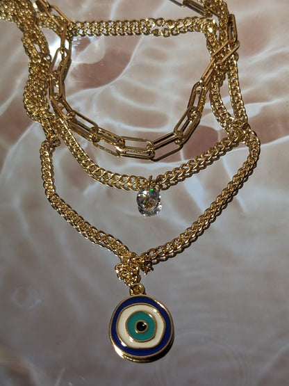 Evil Eye Tri Necklace