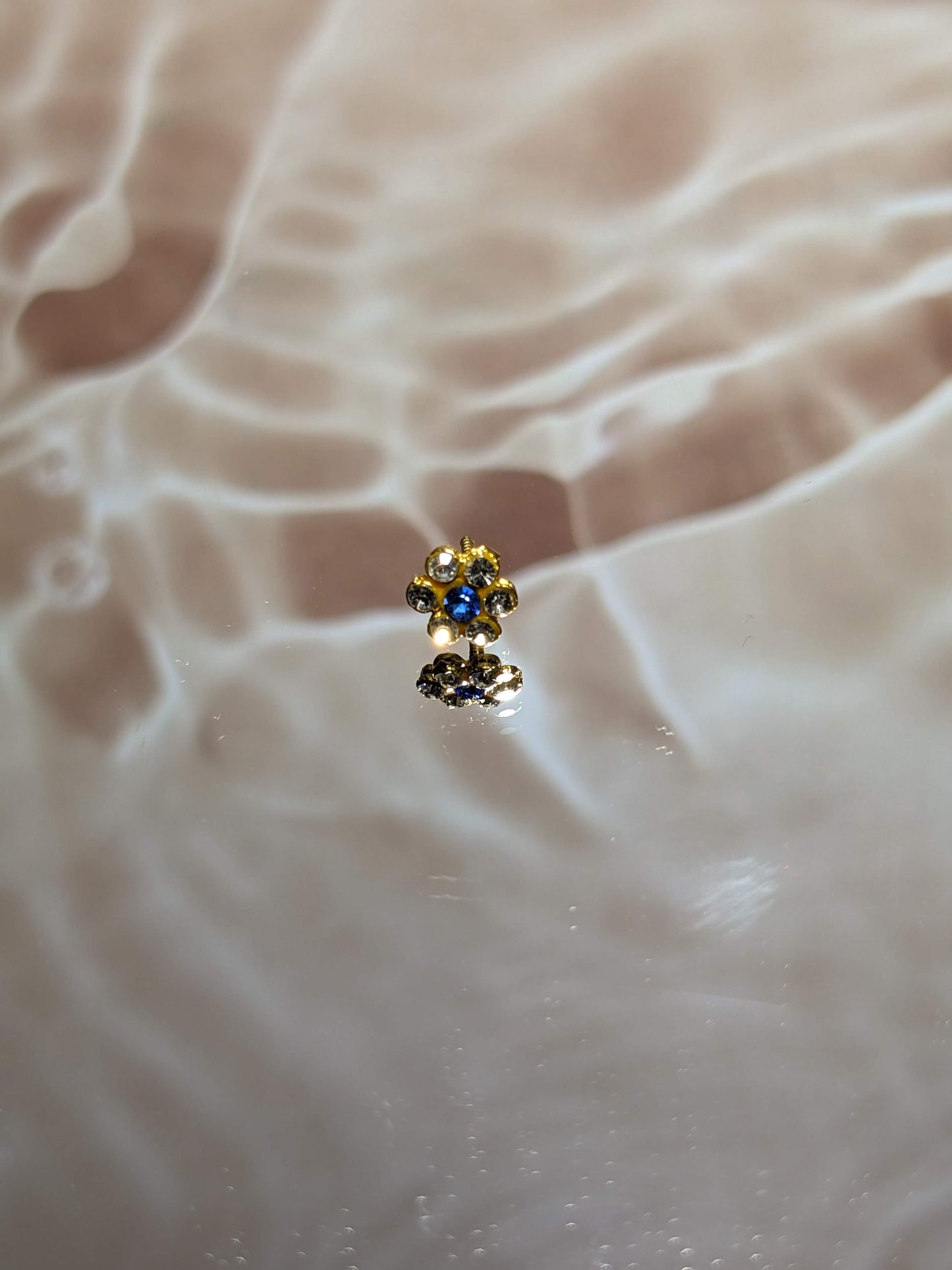 Gold Nose Ring Screw Blue