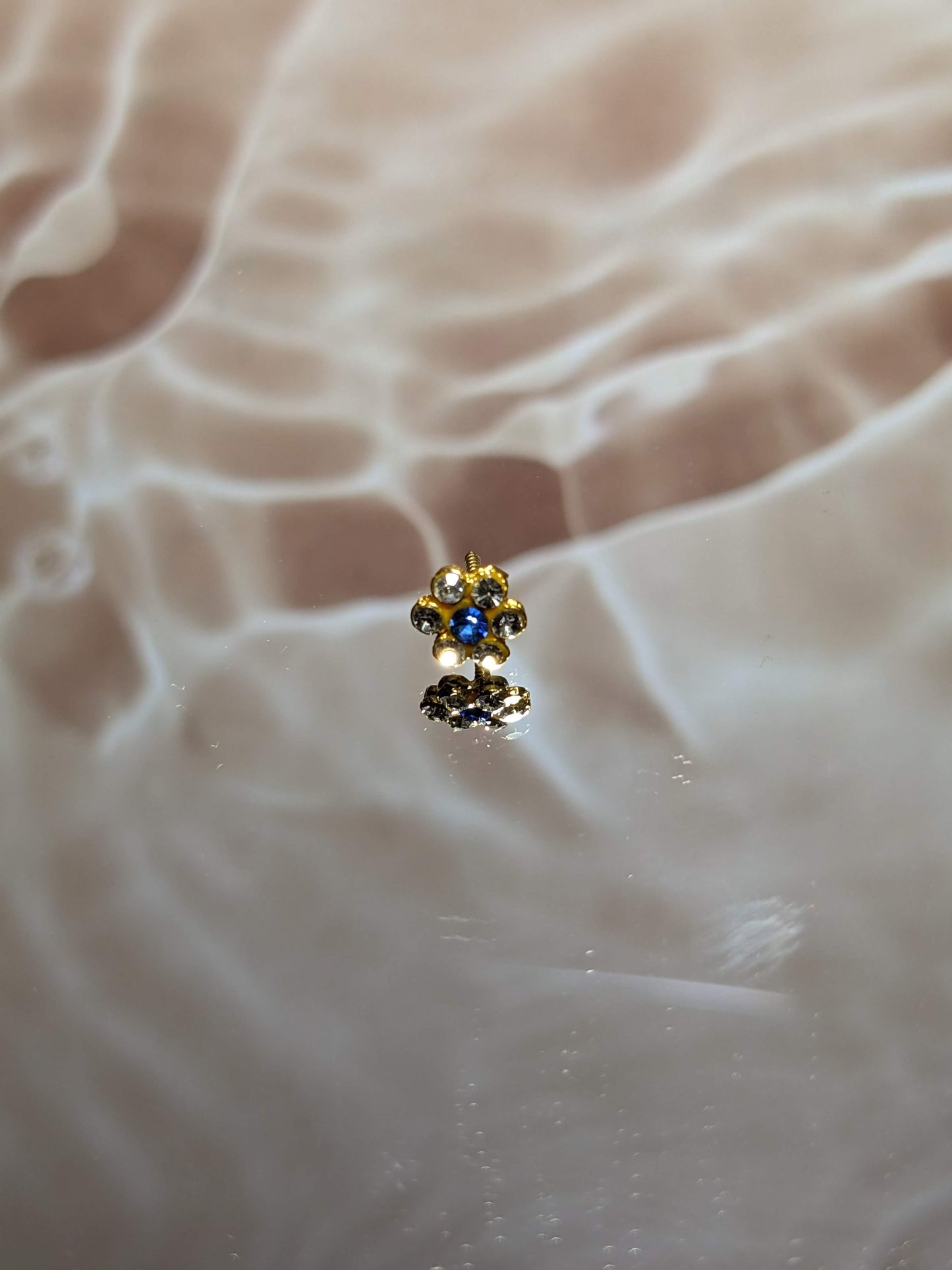 Gold Nose Ring Screw Blue