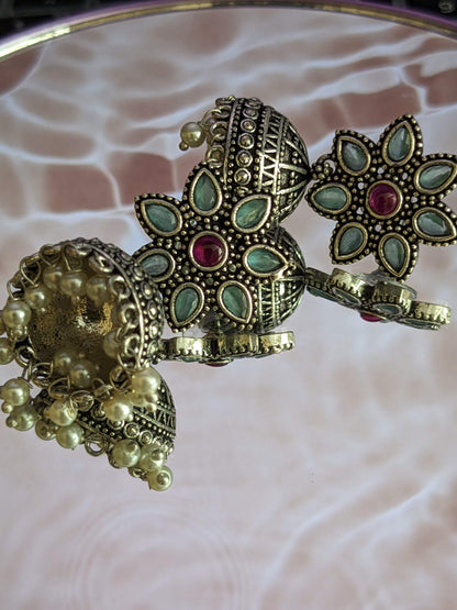 Precious Stone Dual Flower Jhumka