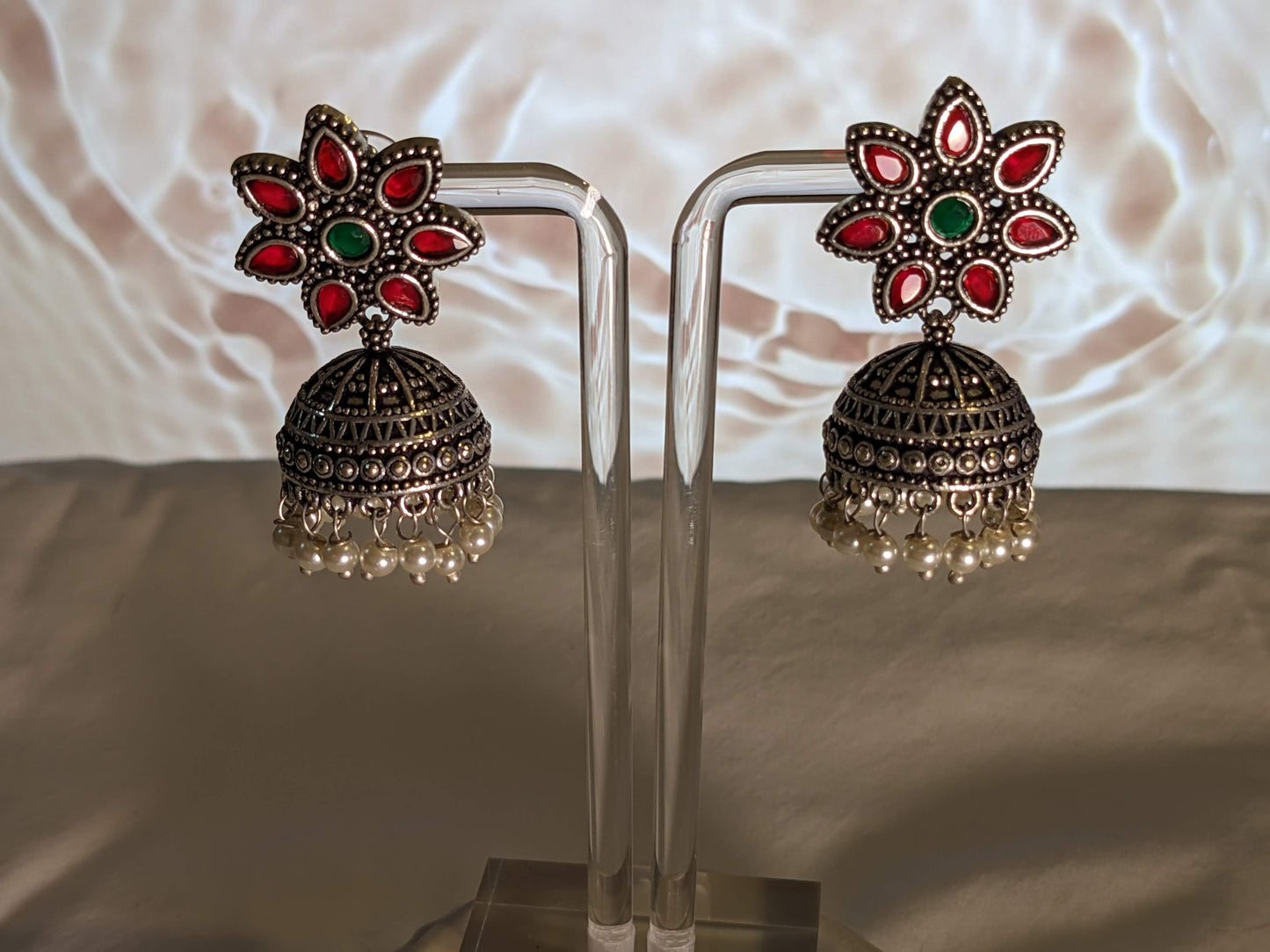 Precious Stone Dual Flower Jhumka