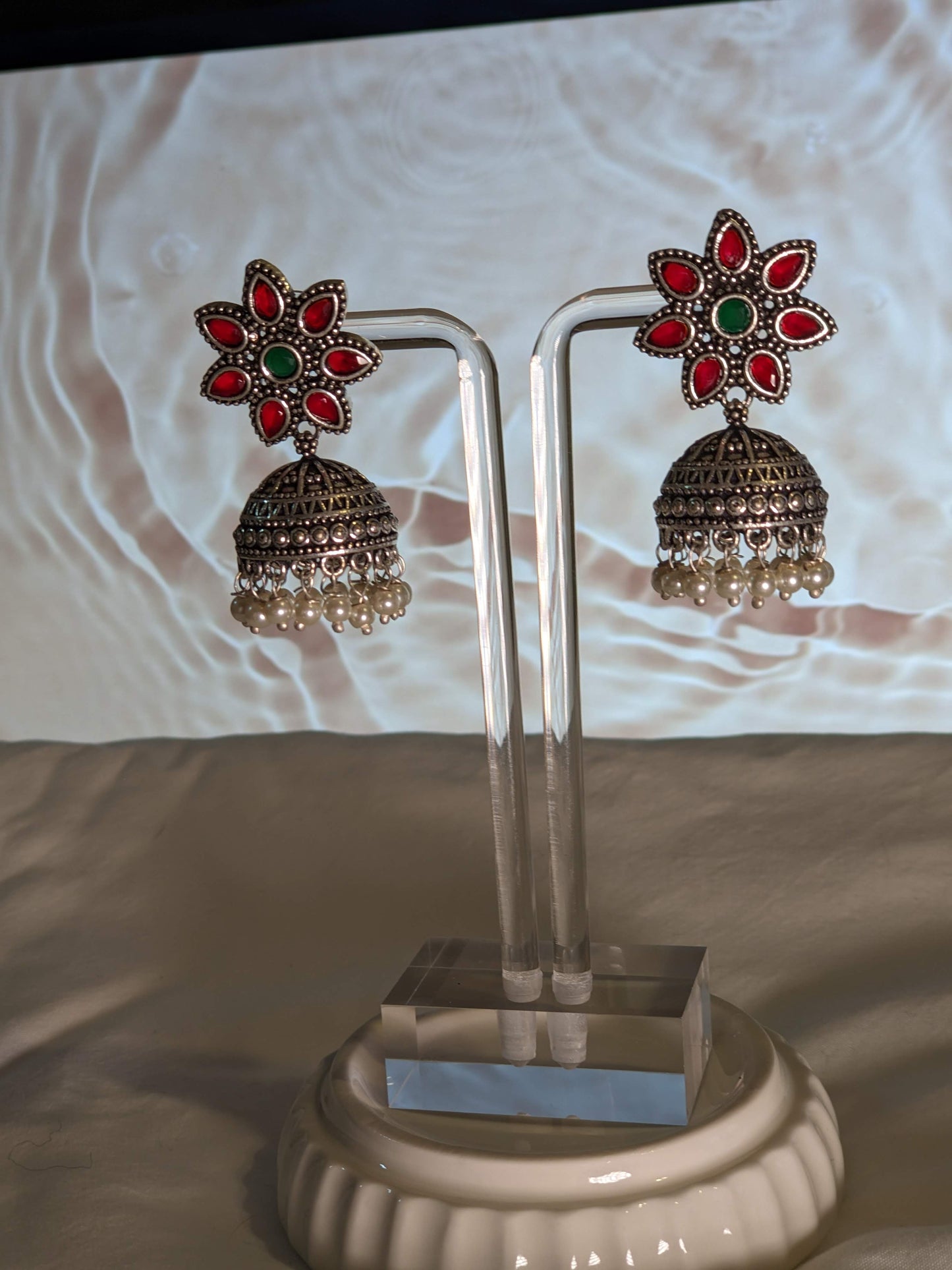 Precious Stone Dual Flower Jhumka