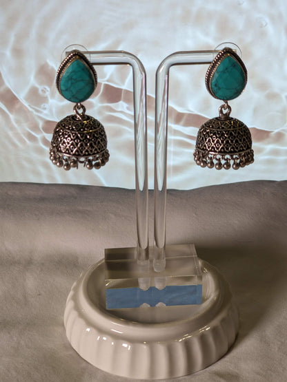 Pear Precious Stone Jhumkas