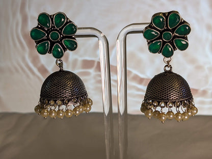 Precious Stone Flower Jhumka