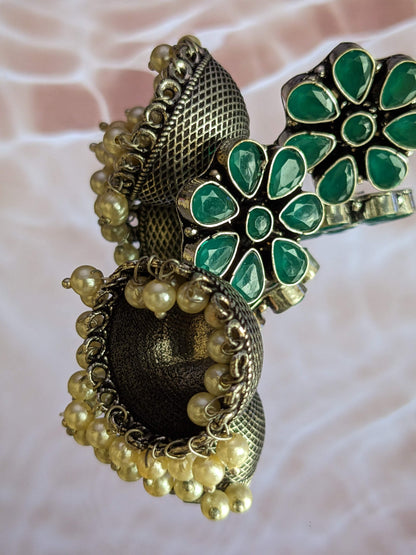 Precious Stone Flower Jhumka