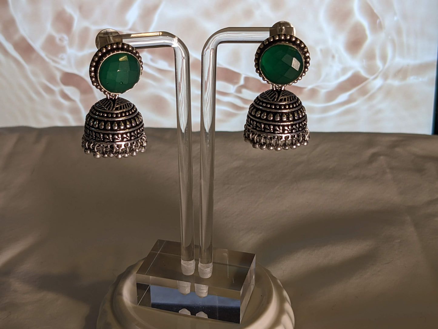 Round Precious Stone Jhumkas