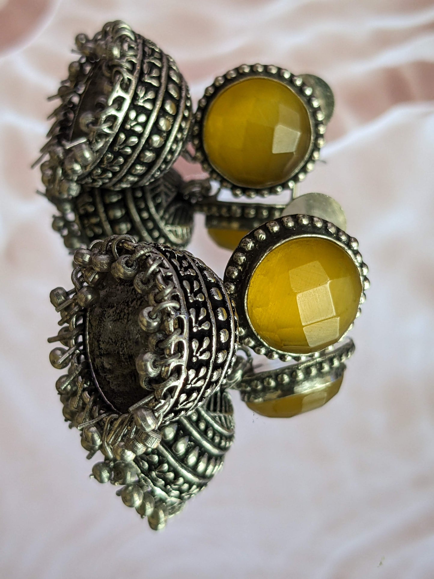 Round Precious Stone Jhumkas